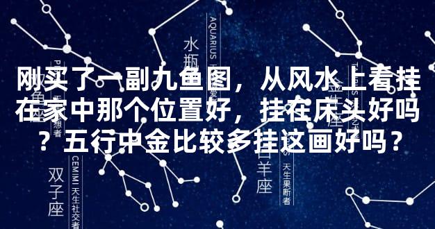 刚买了一副九鱼图，从风水上看挂在家中那个位置好，挂在床头好吗？五行中金比较多挂这画好吗？