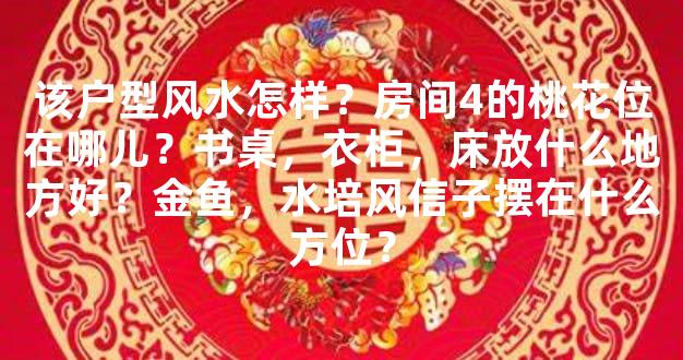 该户型风水怎样？房间4的桃花位在哪儿？书桌，衣柜，床放什么地方好？金鱼，水培风信子摆在什么方位？
